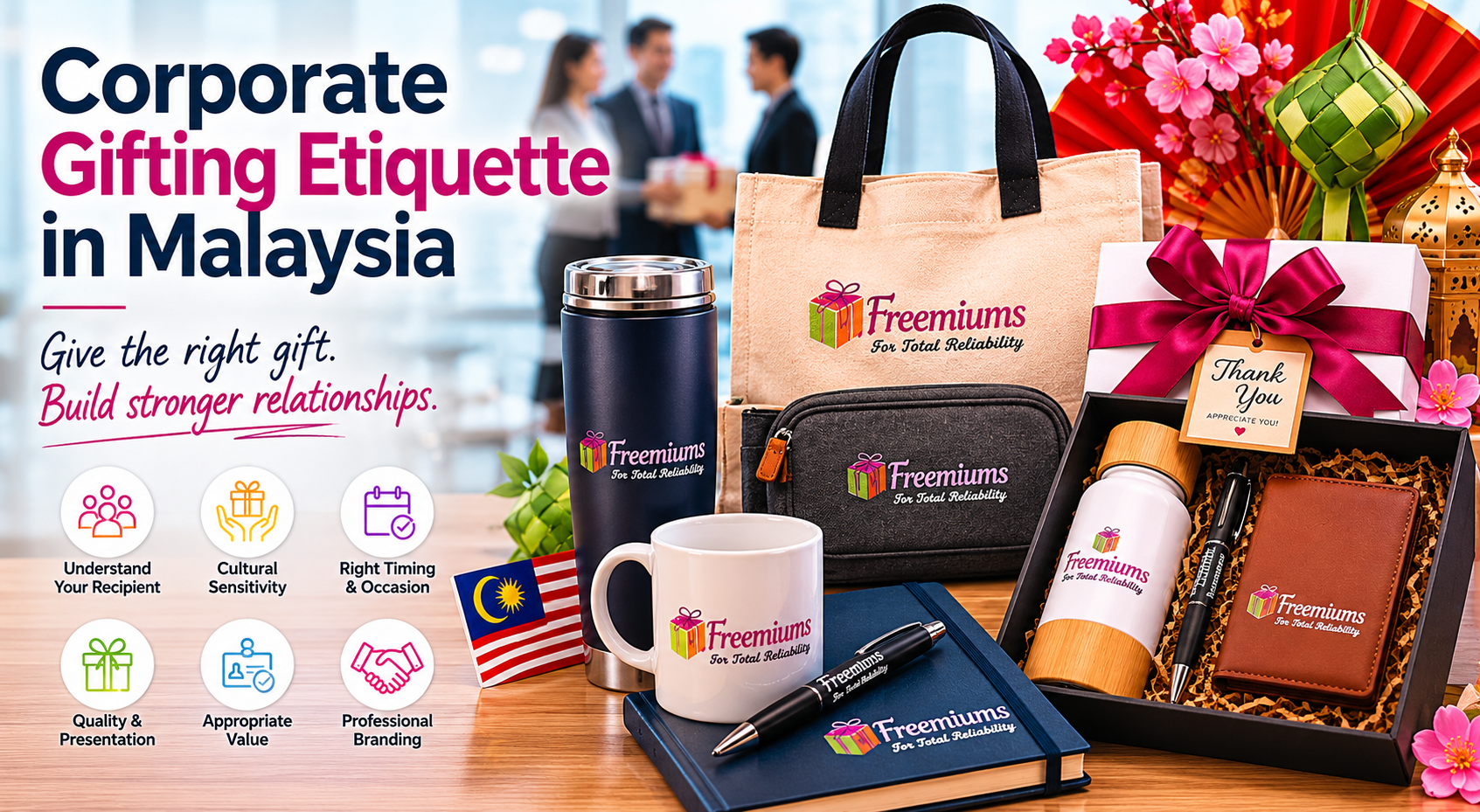 Corporate gifting etiquette Malaysia with premium business gifts and festive packaging.